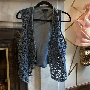 Vintage latticework denim vest Spring trendy sizeL